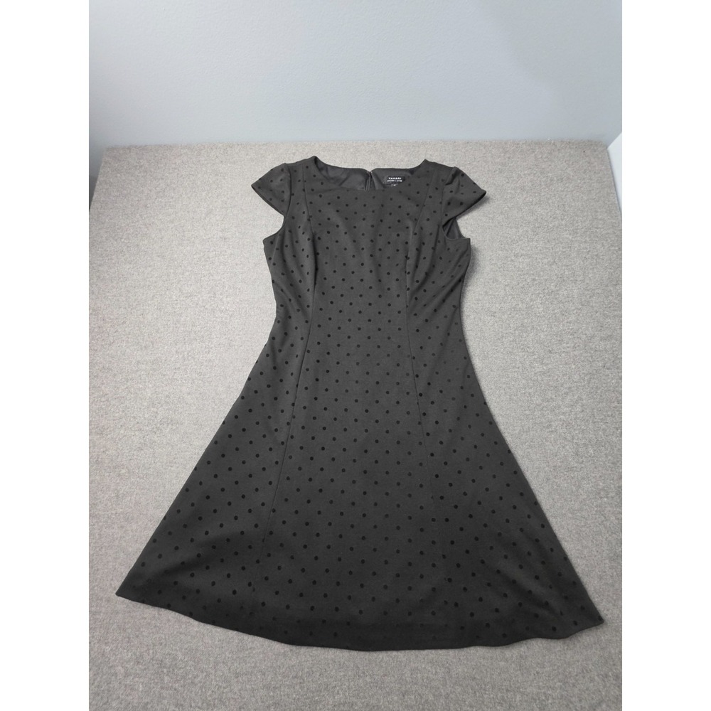 Tahari Arthur S. Levine Polka Dot Shift Dress Women 10 Black Cap Sleeve Midi